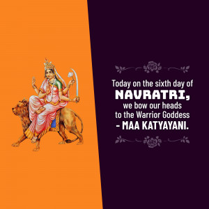Image depicting Goddess Katyayani on a lion, celebrating the sixth day of Navratri.