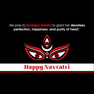 Navratri greeting with an image of Goddess Kalaratri's face and the text 'Happy Navratri'