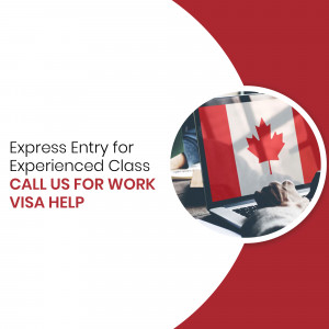 Image promoting Canada Express Entry for experienced workers with a Canadian flag on a laptop.