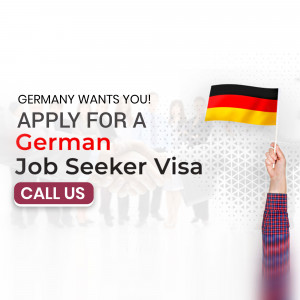 Image promoting German Job Seeker Visa with a waving German flag.