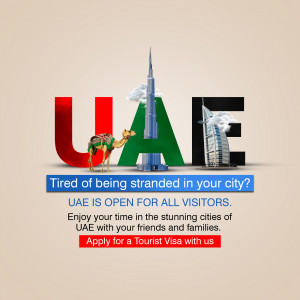 UAE Visa Advertisement with Burj Khalifa and Camel