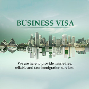 Image depicting a business visa with a skyline of Sydney, Australia.