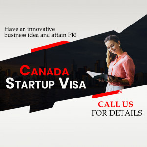 Woman reviewing documents with Canada Startup Visa promotion