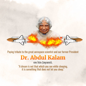 Portrait of Dr. A.P.J. Abdul Kalam with rocket imagery