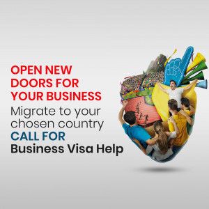 Image depicting diverse people within a heart shape, promoting business visa services.