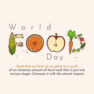 Illustration of fruits and vegetables with the text 'World Food Day'