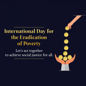 Illustration depicting coins falling into cupped hands with text 'International Day for the Eradication of Poverty'