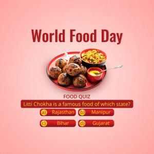Image of Litti Chokha with a World Food Day quiz question.