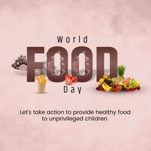 World Food Day graphic with fruits, vegetables, and the text 'World Food Day'