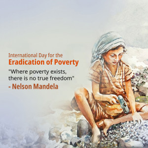 Watercolor painting of a child symbolizing poverty with a quote by Nelson Mandela.