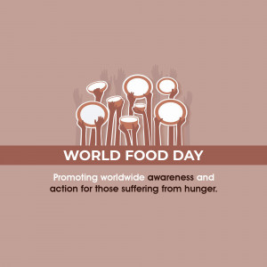 Illustration of hands reaching for food with the text 'World Food Day'