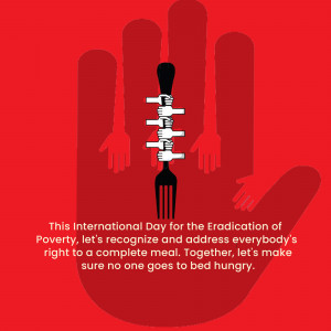 Hands reaching for a fork and knife, symbolizing the fight against hunger and poverty.