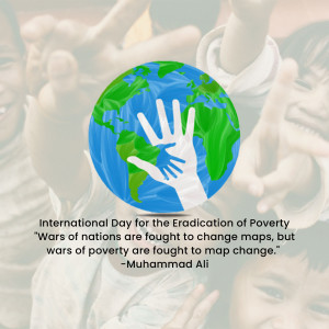Hands reaching towards a globe representing the International Day for the Eradication of Poverty.