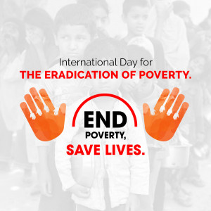 Image promoting the International Day for the Eradication of Poverty with children and hands symbolizing support.