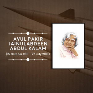 Portrait of A.P.J. Abdul Kalam with an airplane silhouette in the background