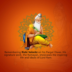 Illustration of Rishi Valmiki with text commemorating his Paragat Diwas