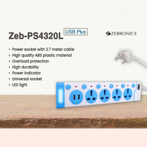 Zebronics Zeb-PS4320L USB power strip with multiple sockets and a 2.7 meter cable
