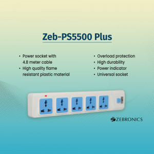 Zeb-PS5500 Plus power strip with multiple sockets and a 4.8 meter cable
