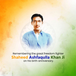 Portrait of Shaheed Ashfaqualla Khan with Indian flag background