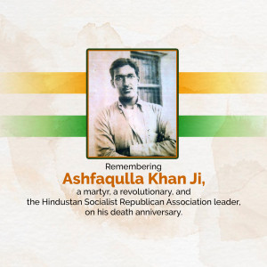 Portrait of Ashfaqulla Khan Ji with Indian flag background