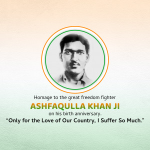 Portrait of Ashfaqulla Khan, an Indian freedom fighter, with a patriotic background.