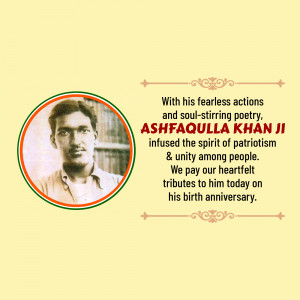 Portrait of Ashfaqulla Khan Ji with patriotic text
