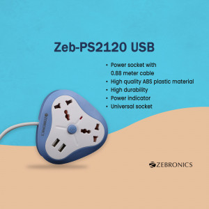 Zebronics Zeb-PS2120 USB power strip with multiple sockets and USB ports