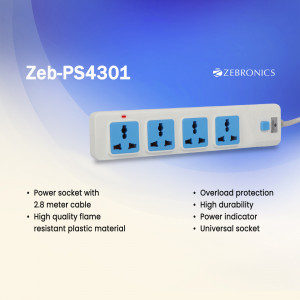 Zebronics Zeb-PS4301 4-Socket Power Strip with 2.8 Meter Cable