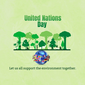 United Nations Day graphic with trees and a globe