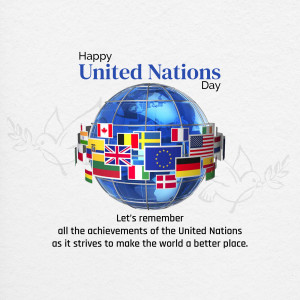 United Nations Day graphic with globe and flags