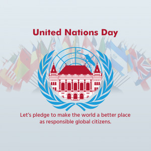 United Nations Day logo with flags and text