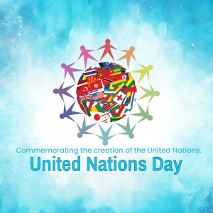 Image depicting people holding hands around a globe made of flags, commemorating United Nations Day.