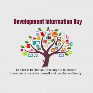 Colorful tree illustration representing development and information with icons and text.