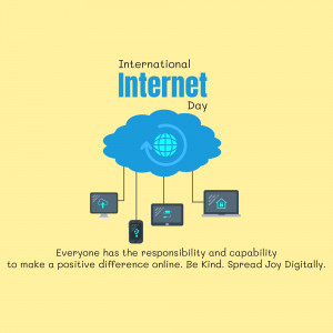 Illustration for International Internet Day featuring a cloud with connected devices.