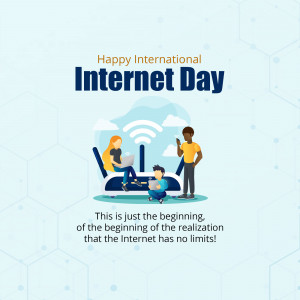 Illustration celebrating International Internet Day with people using devices.