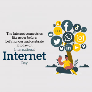 Illustration depicting the connectivity of the internet with social media icons forming a tree and a person using a phone.