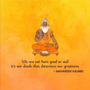 Illustration of Maharishi Valmiki with a motivational quote.