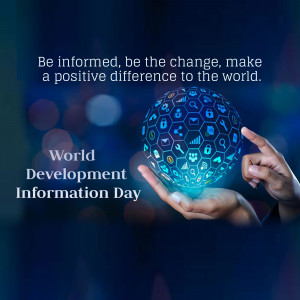 Hands holding a glowing globe representing World Development Information Day.