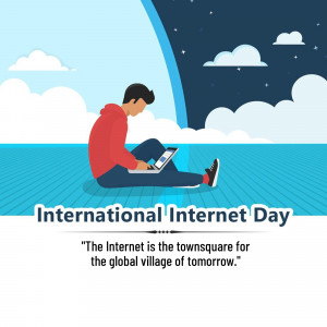 Illustration of a person using a laptop with a starry sky and text 'International Internet Day'