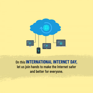 Illustration of a cloud connected to devices with text 'On this International Internet Day, let us join hands to make the Internet safer and better for everyone.'