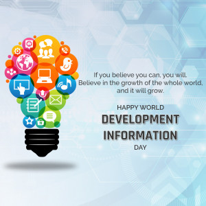 Lightbulb with icons representing development and information