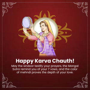 Illustration of a woman performing Karva Chauth rituals