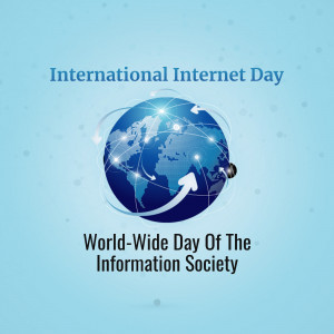 Illustration of a globe with connecting lines and text celebrating International Internet Day and World-Wide Day of the Information Society.