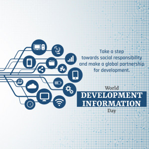 Digital network with icons representing technology and global development.