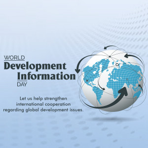 Image depicting a globe with connecting lines and text 'World Development Information Day'