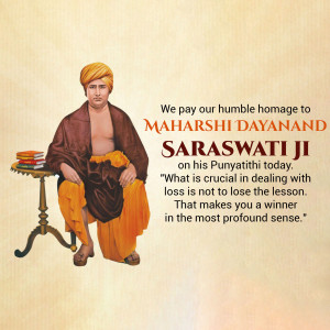 Portrait of Maharshi Dayanand Saraswati with a quote
