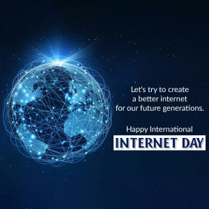 A digital globe with connecting lines and text celebrating International Internet Day.