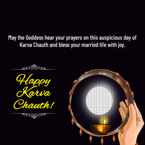 Karva Chauth thali with a lit diya and blessings for married life