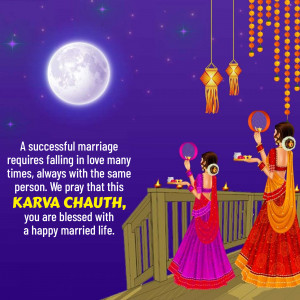 Illustration of women performing Karva Chauth rituals under a full moon.