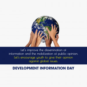 Hands holding the Earth with text promoting information dissemination and youth engagement.